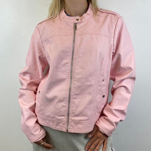 Baby pink faux leather biker style bomber jacket