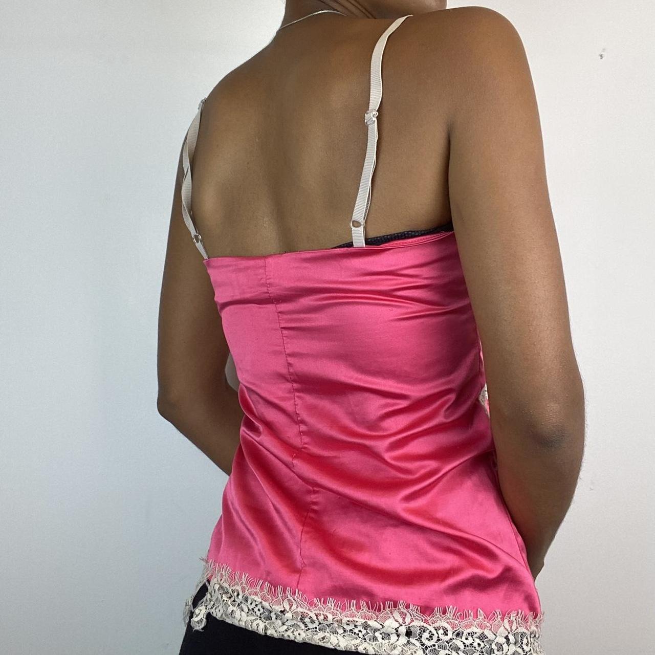 pink satin lace trim cami top