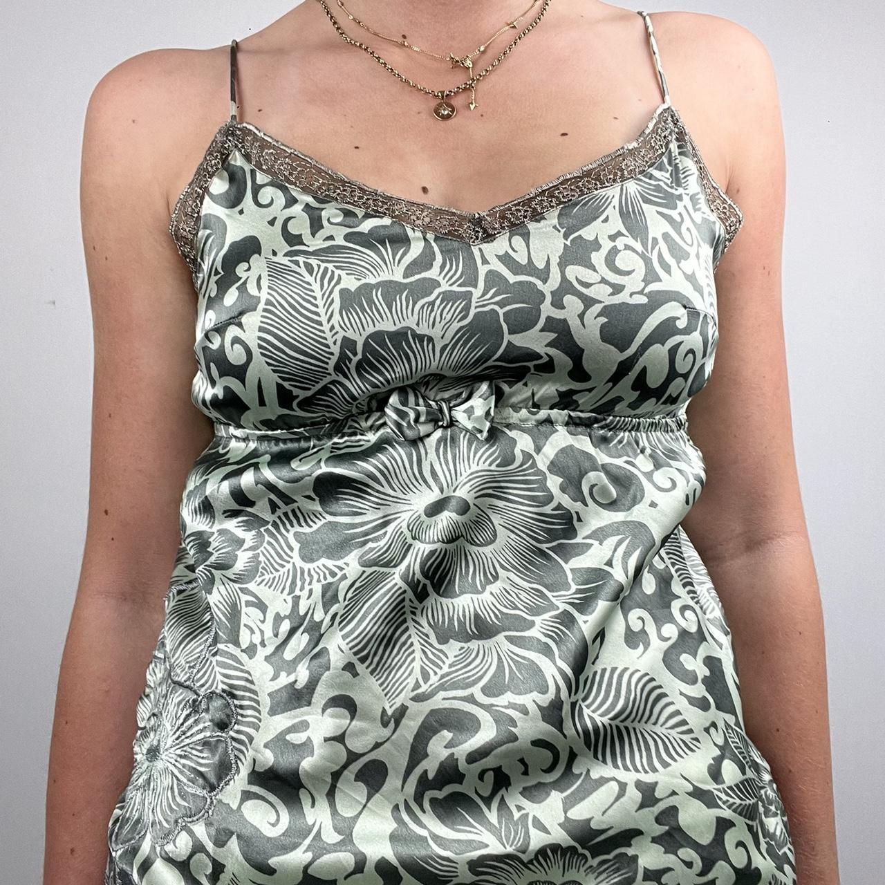 Satin leafy print cami top