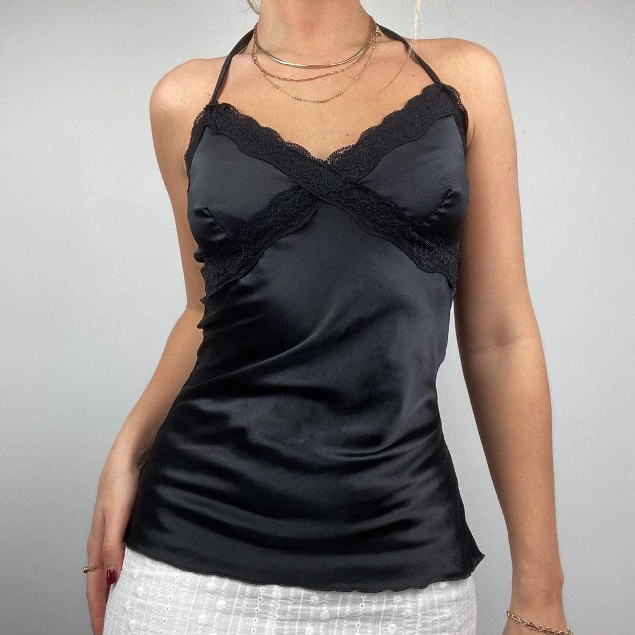 Satin black halter-neck cami top