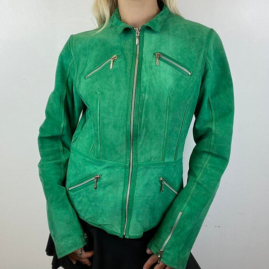 Green suede biker style jacket