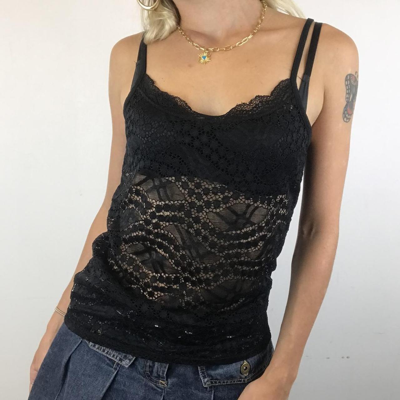 Black lace vest cami top