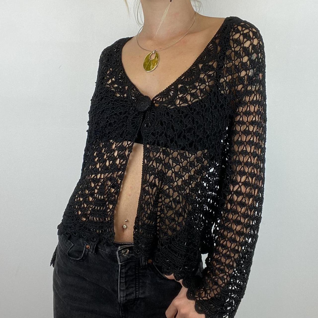 Black crochet long sleeve button up top/ cardigan