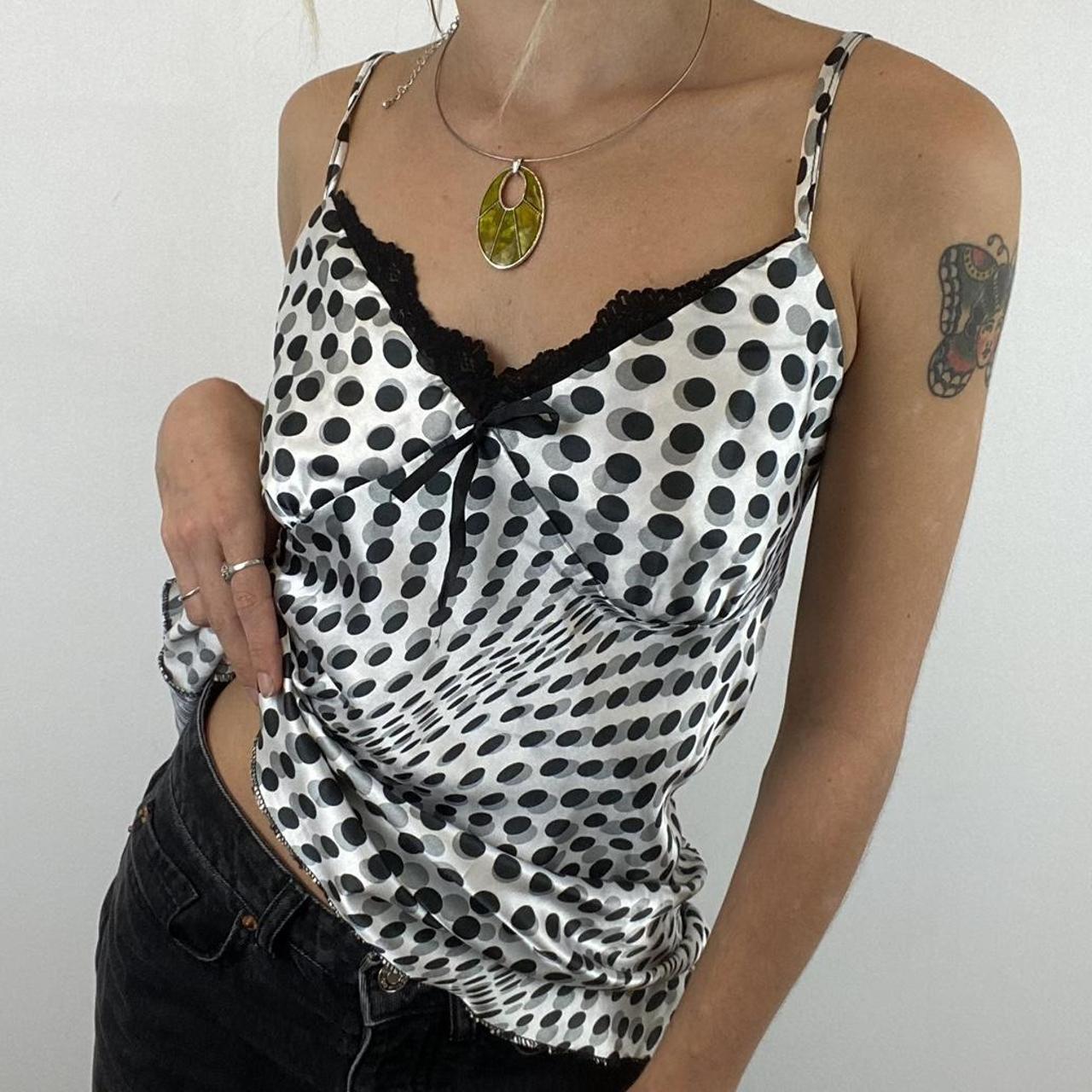 Satin polka dot print cami vest top with adjustable straps