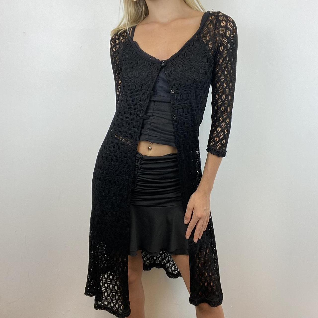 Black crochet lace button up long cardigan