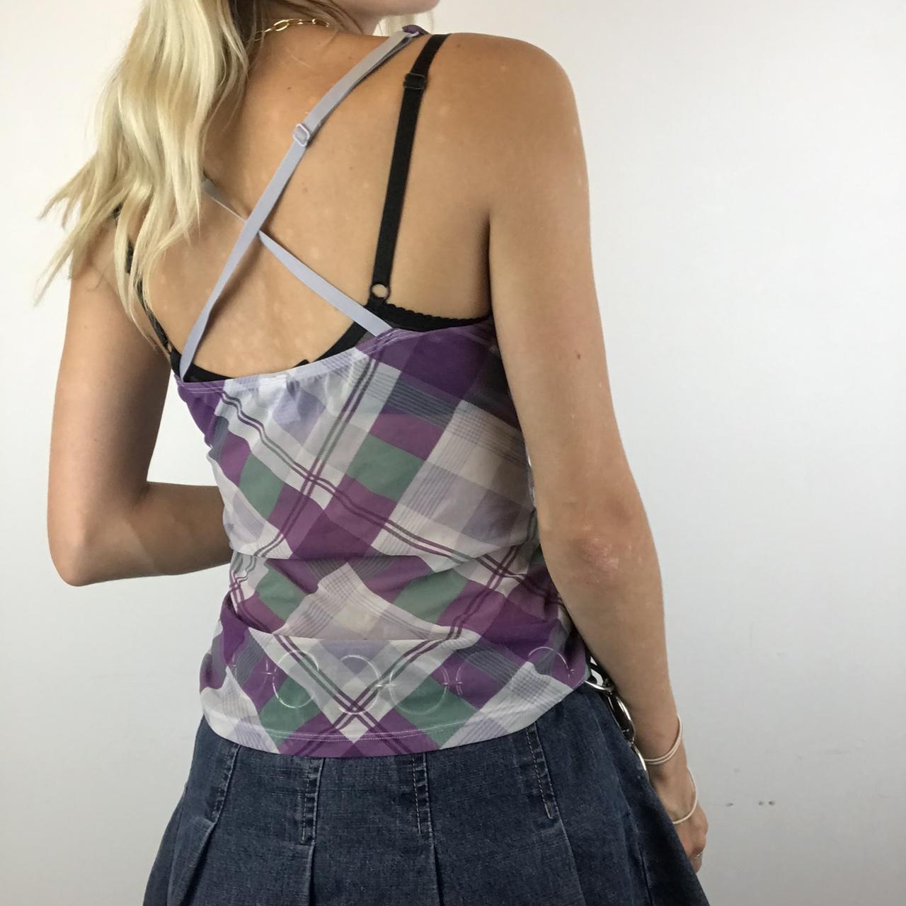 Tartan check mesh cami vest top