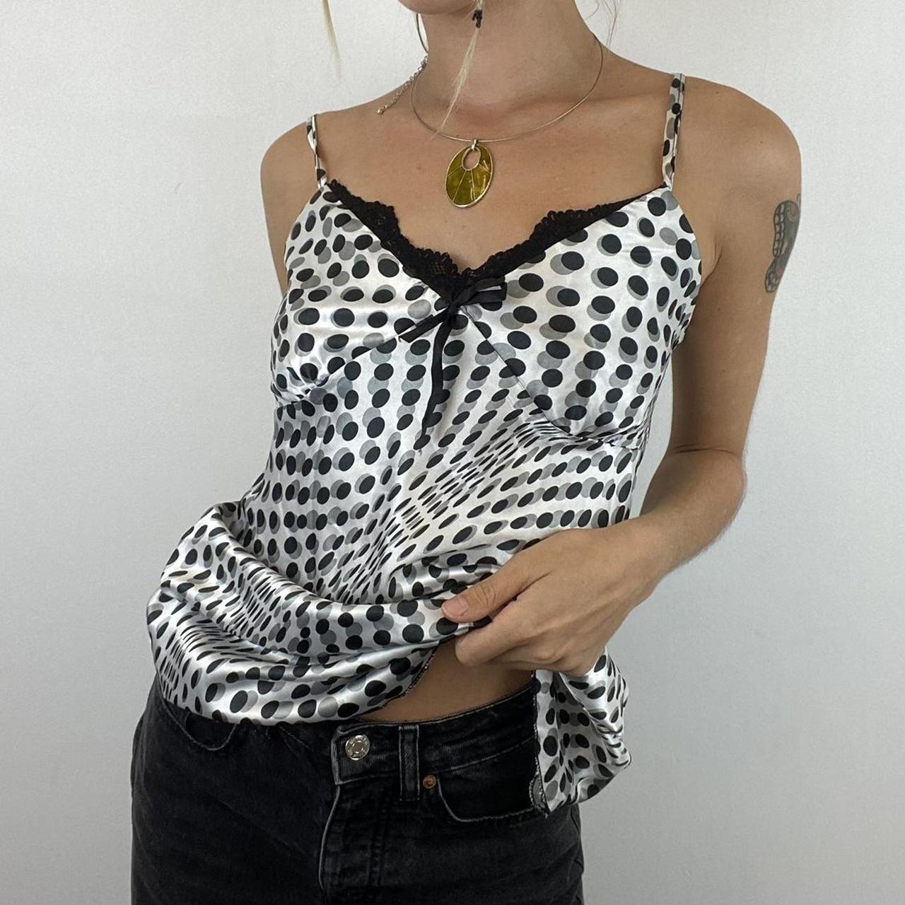 Satin polka dot print cami vest top with adjustable straps