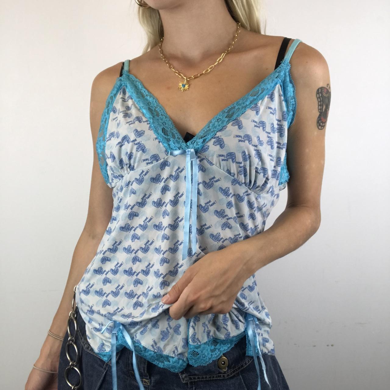 White and blue patterned cami vest top