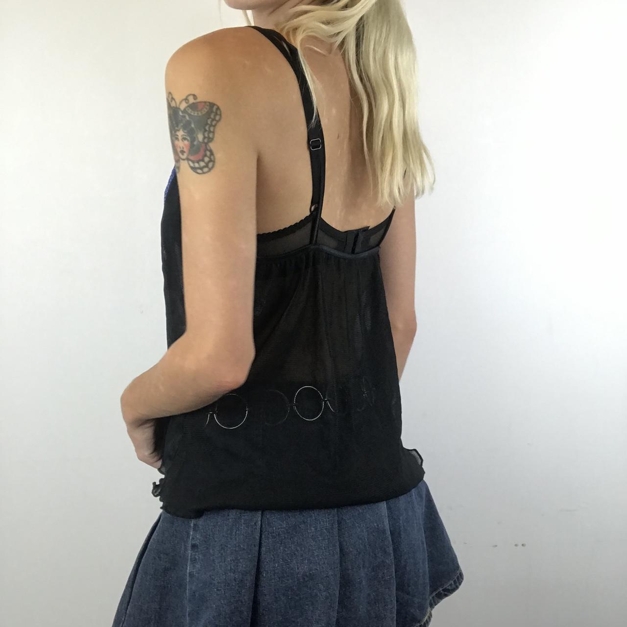 Black mesh cami vest top with blue sequin detailing