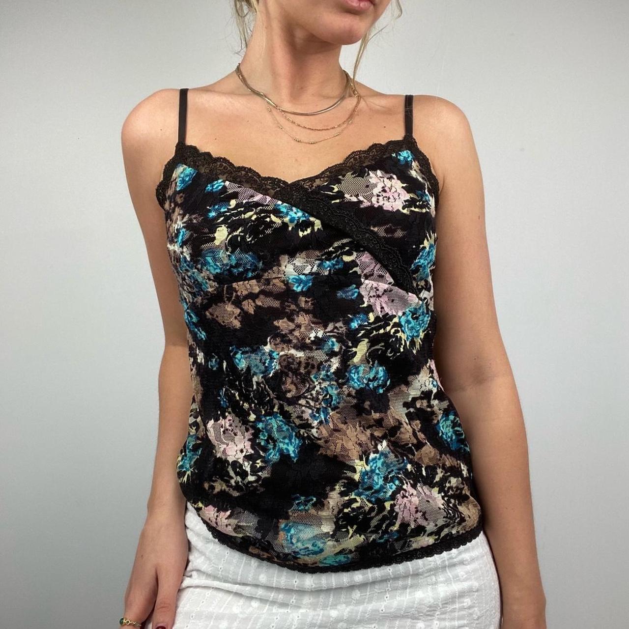 Floral print lace cami top