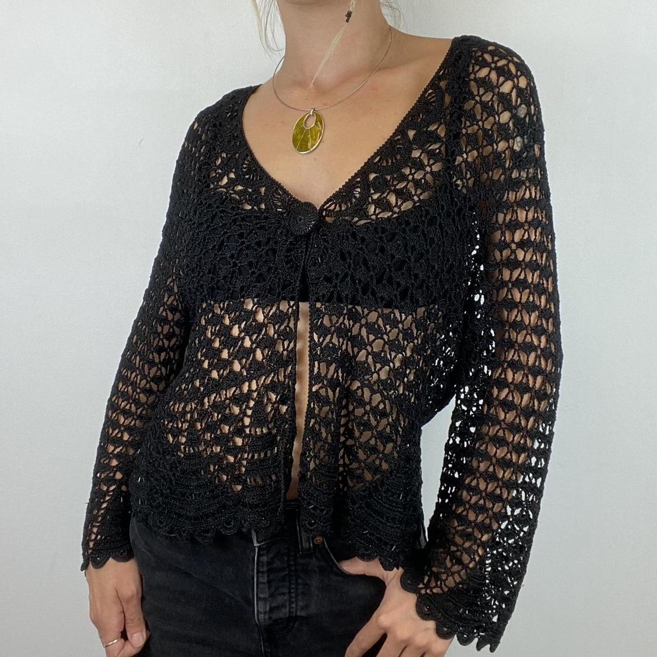 Black crochet long sleeve button up top/ cardigan