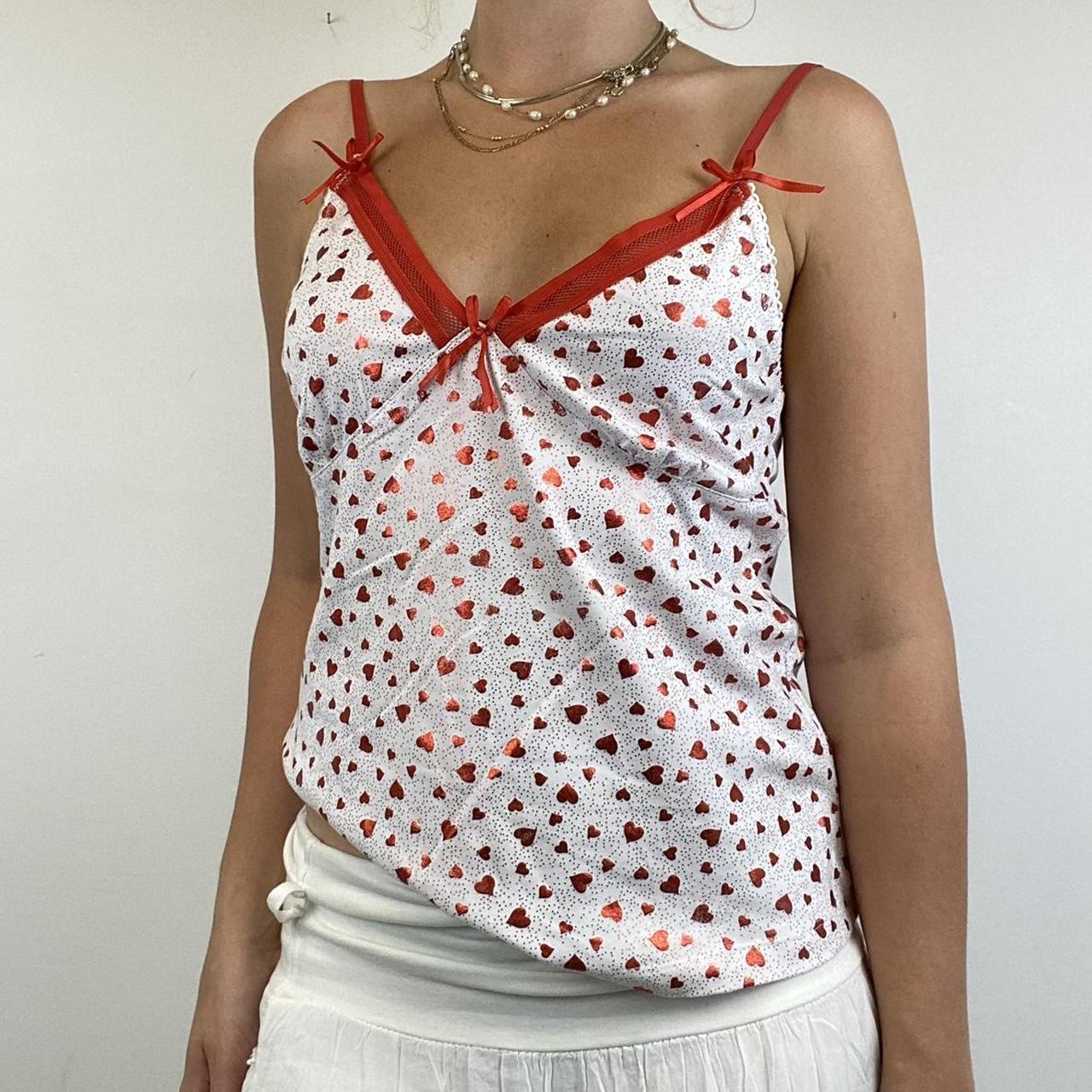 Net mesh trim heart print cami top