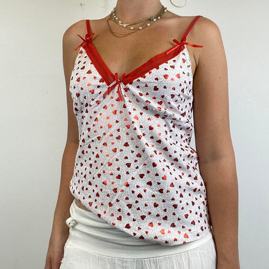 Net mesh trim heart print cami top