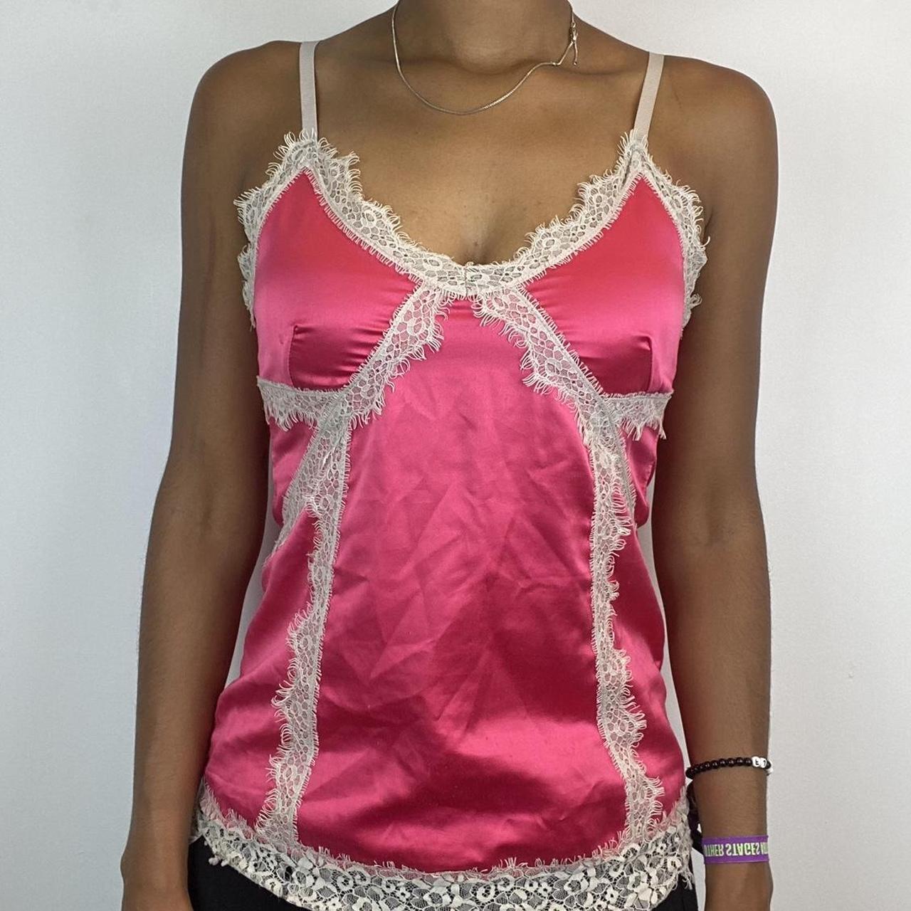 pink satin lace trim cami top