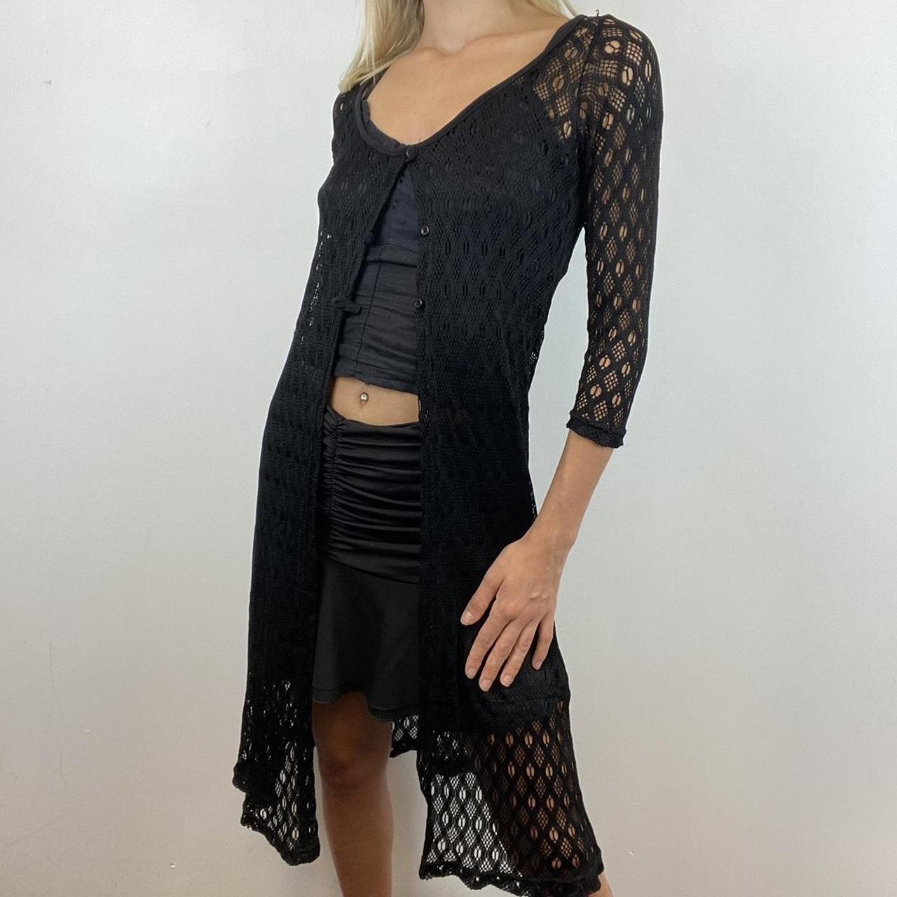 Black crochet lace button up long cardigan