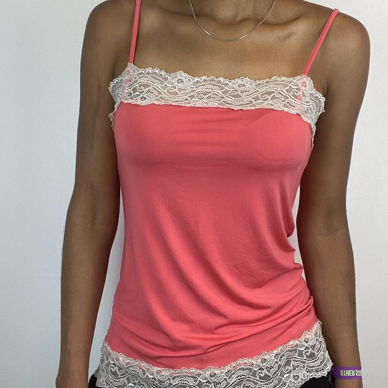 pink lace trim cami top