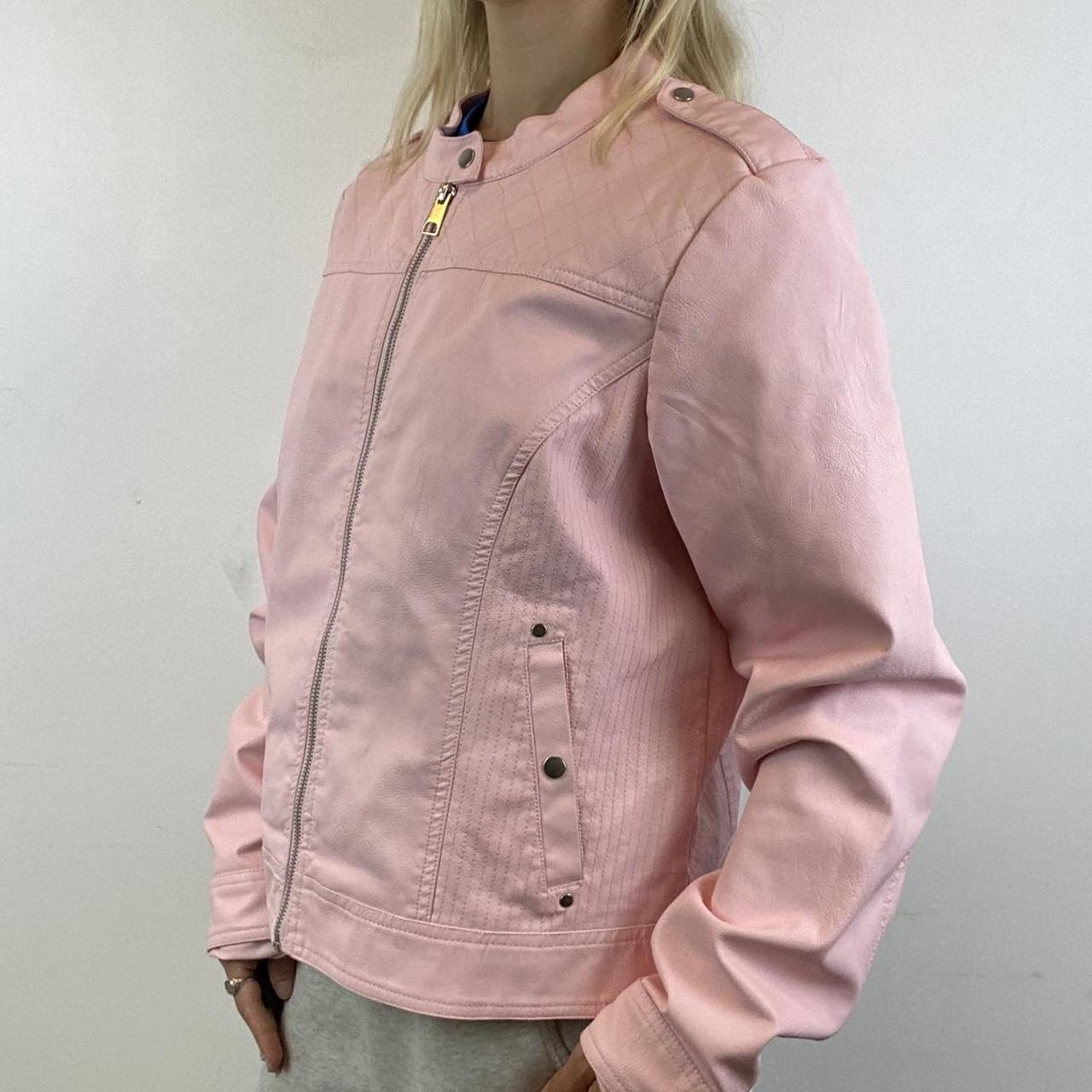 Baby pink faux leather biker style bomber jacket